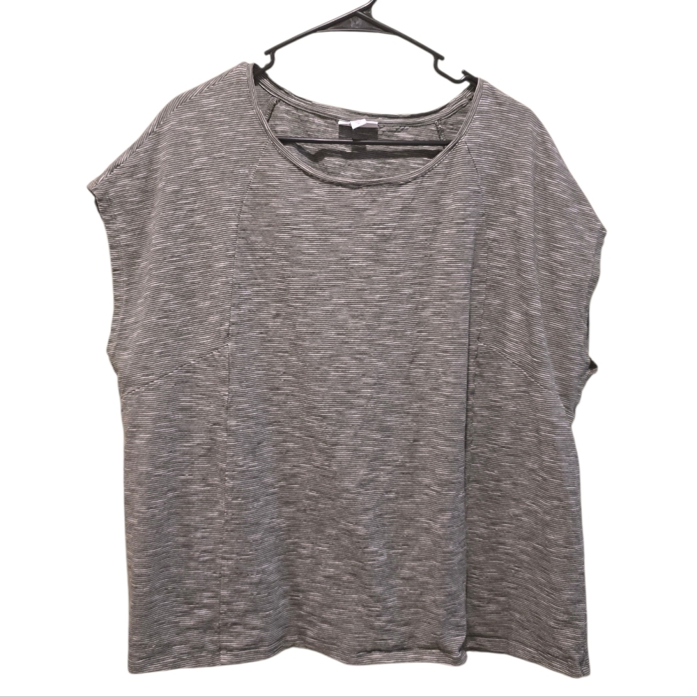 J. Jill 100% Cotton Moss Pinstripe Round Neck Boxy Fit Shirt